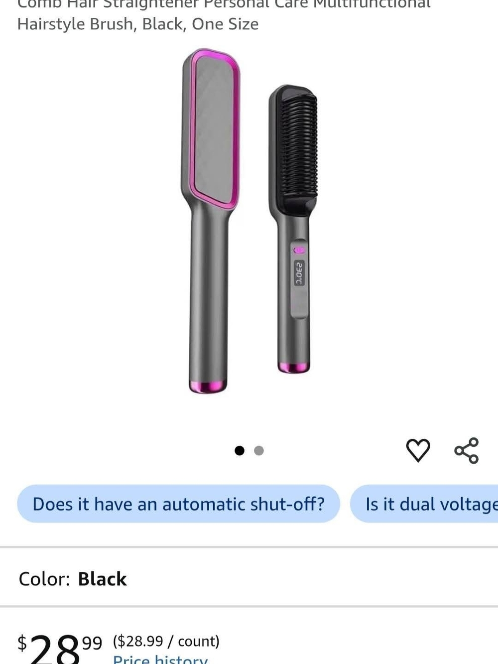 Black and Pink Electric Hair Straightening Brush - Portable Styling Comb